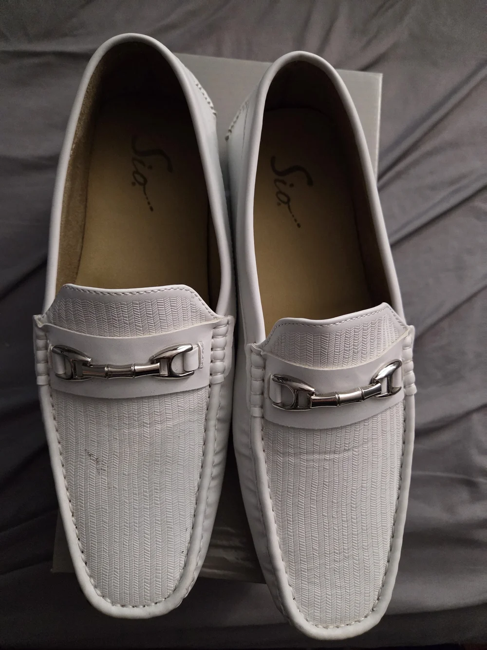 Men's White Slip-On Driving Loafers with Metal Bit